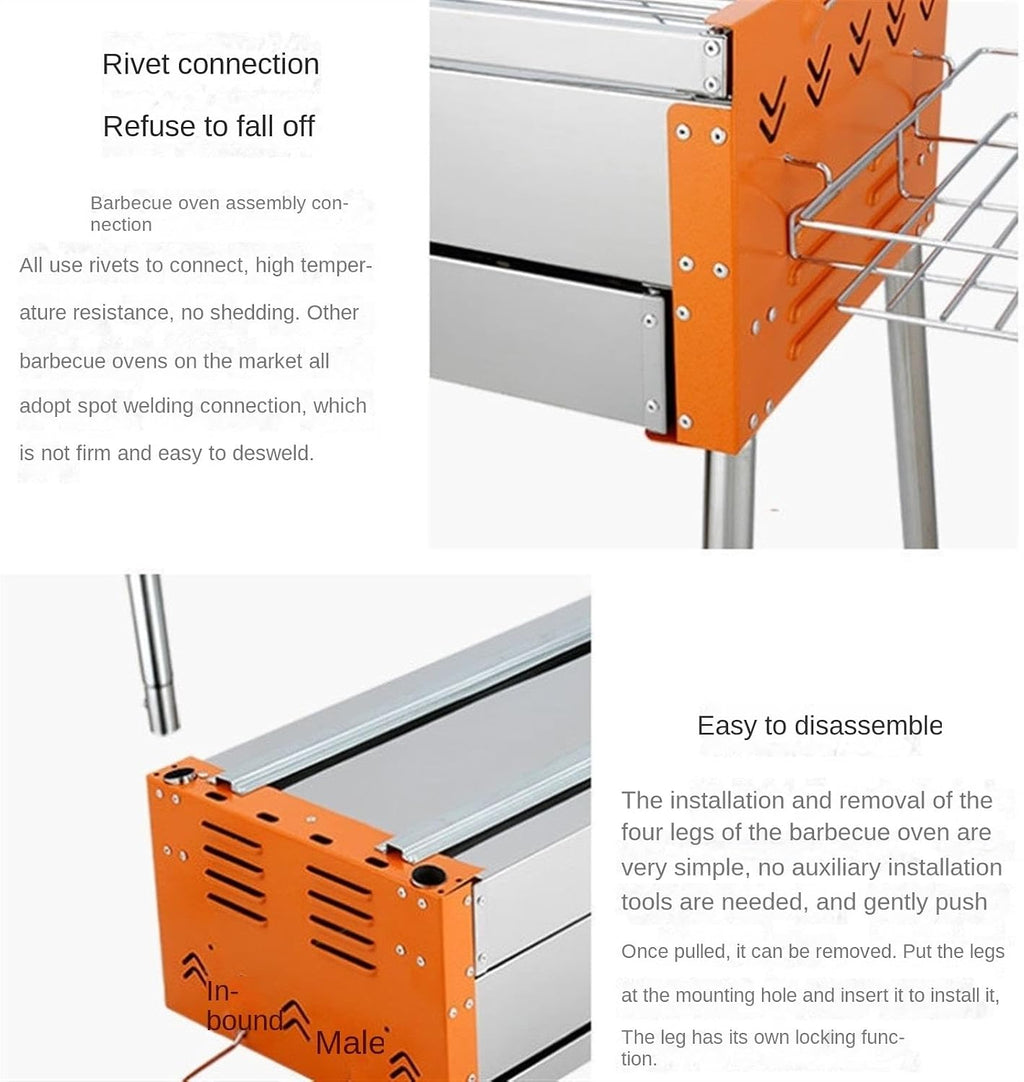 Portable Charcoal Grill Barbecue Grill Stainless Steel Home Charcoal Grill for Garden Backyard Camping BBQ Grill for Outdoor