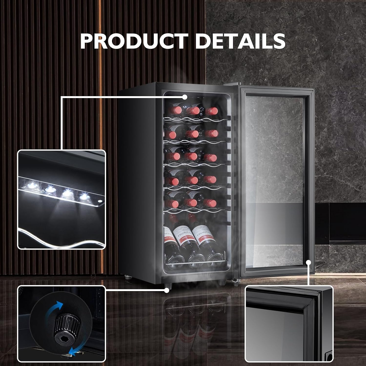 18 Bottle Mini Fridge, Freestanding Small Wine Cooler Refrigerator for Red and White with 40-66F Digital Temperature Control and Glass Door