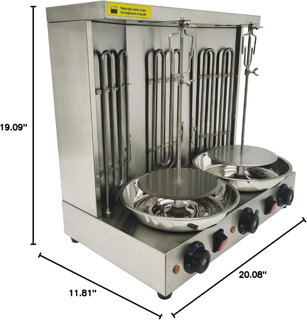 Electric 3 Burners Turkish Barbecue Machine Shawarma Maker Kebab Gyro Grill Stainless Steel Vertical Rotating Oven with Meat Catch Pan and Adjustable Tempereture