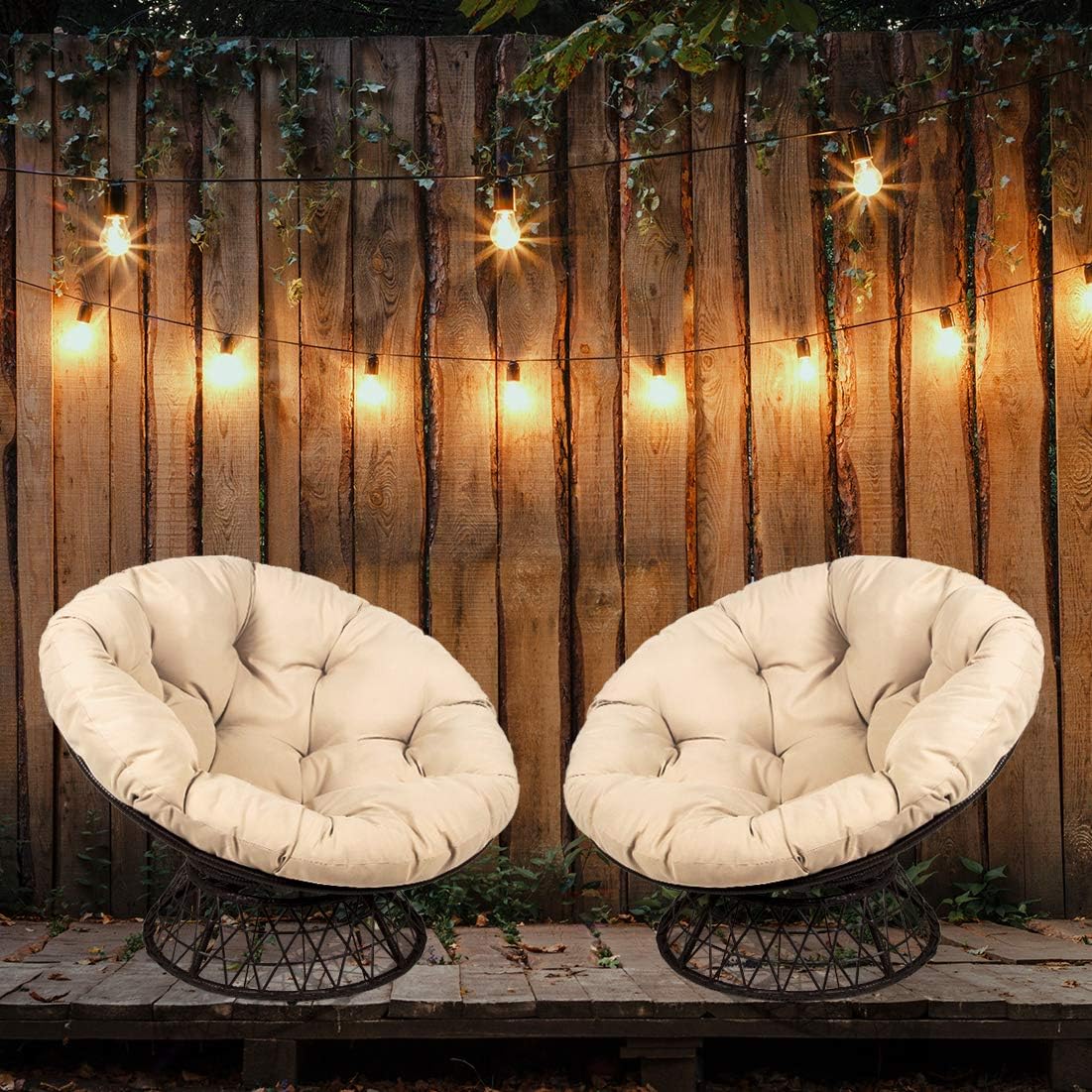 Milliard Wicker Papasan Chair with 360-degree Swivel, Beige Cushion and Brown Frame. Indoor and Outdoor Use
