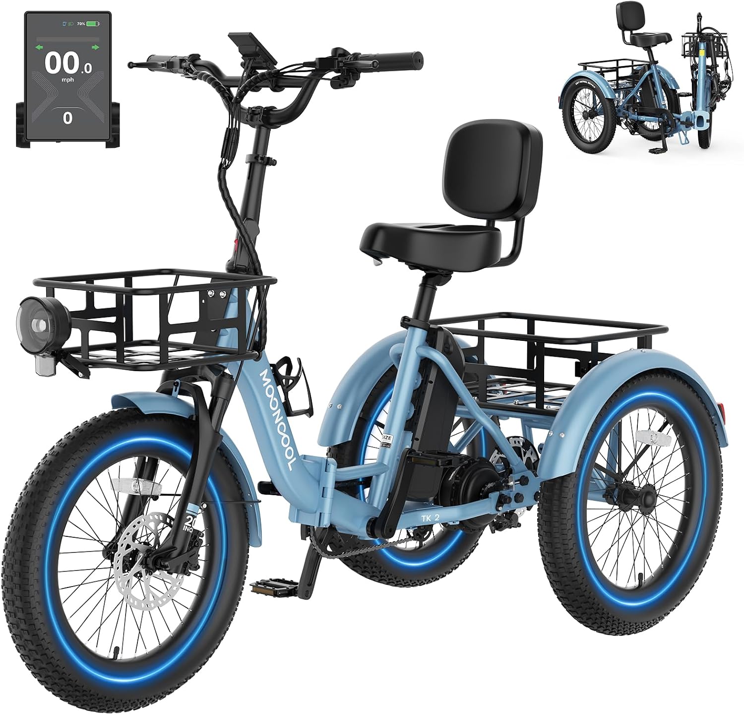 MOONCOOL Electric Trike for Adults, 500W/750W 48V Electric Tricycle for Adults, 20'x3.0' Fat Tire 3 Wheel Electric Bike, Folding Aluminum Adult Tricycle with Removable Battery