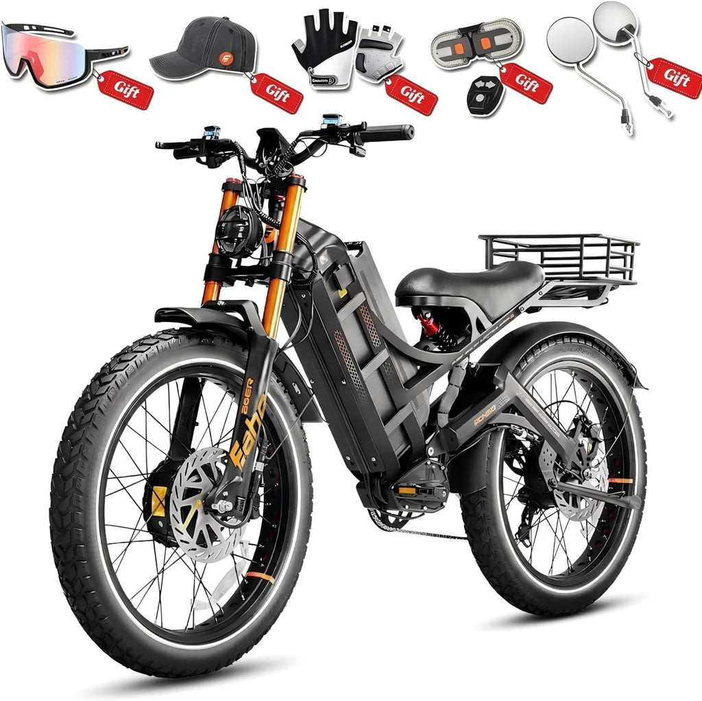 eAhora Romeo Pro 3 [2026] Peak 5600W Electric Bike for Adults 50Mph, 60V 80Ah Battery 250 Miles,Long Range Dual Motors Ebike,26'*4.0 Fat Tire Full Suspension