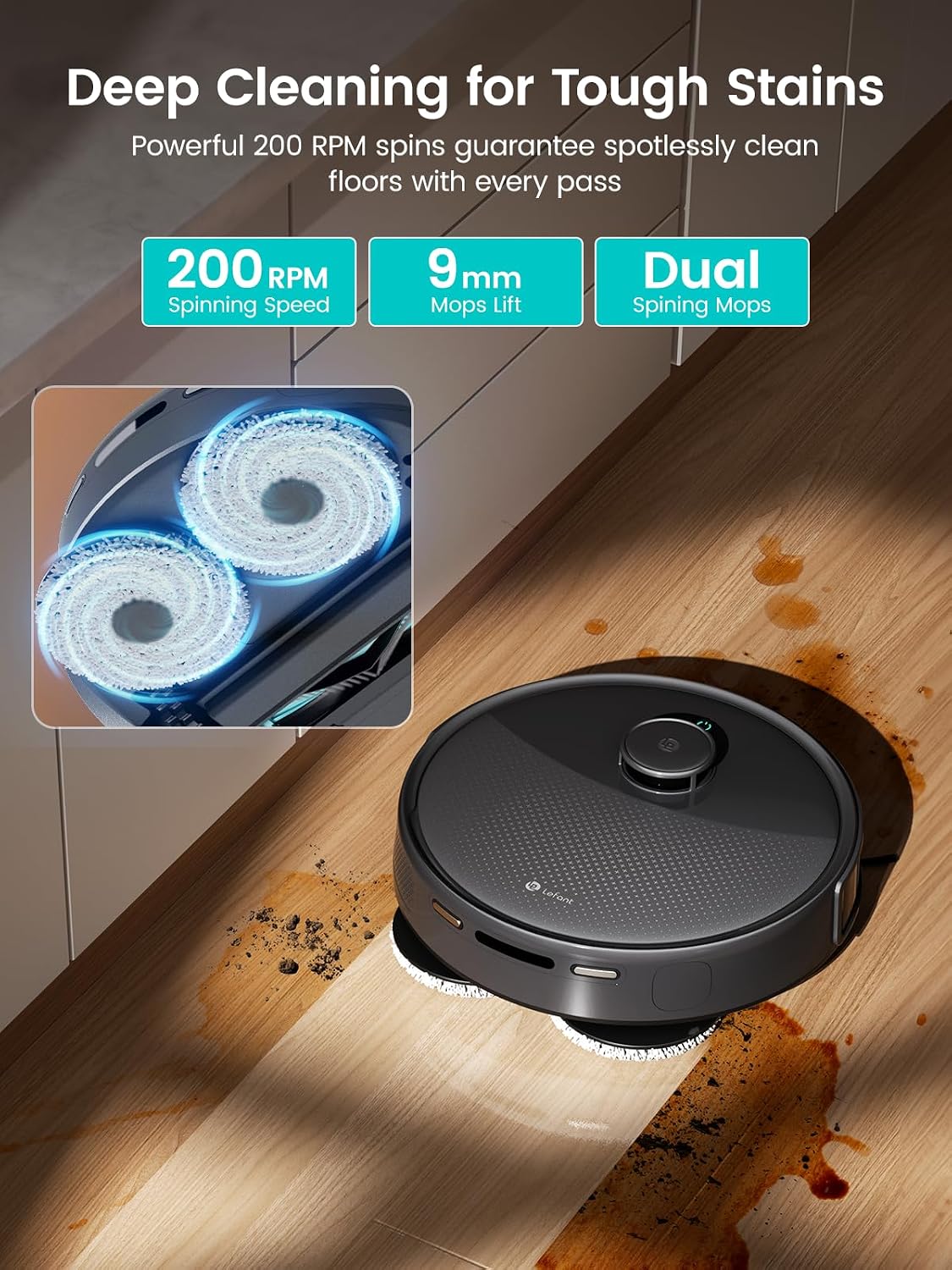 Lefant Robot Vacuum and Mop, 22,000Pa Suction,All-in-One, 90-Day Self-Emptying, Obstacle Avoidance, Auto Mop Washing&Drying, for Pet Hair Carpet, 5G WiFi Alexa/APP/iWatch Control, M3 Ultra