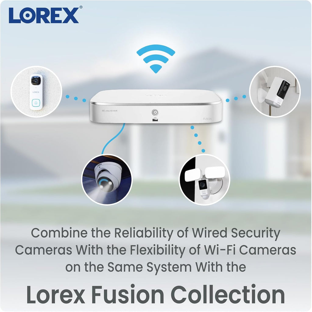 Lorex 4K 16 Camera Capable (8 Wired/8 Fusion WiFi) 2TB NVR System - Wired + Wireless Connectivity Capability, Remote Viewing, Local Storage & No Fees – Added Protection to Lorex Security Cameras