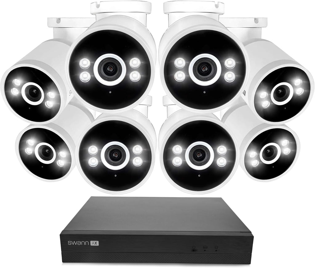 Swann AdvancedX Wired NVR 4K Security Camera System, 8 Channels, 8 PoE Cameras Outdoor, 1TB HDD Storage, Color Night Vision, Smart AI Video Analytics/Alerts, Advanced Motion Detection, 24/7 Recording