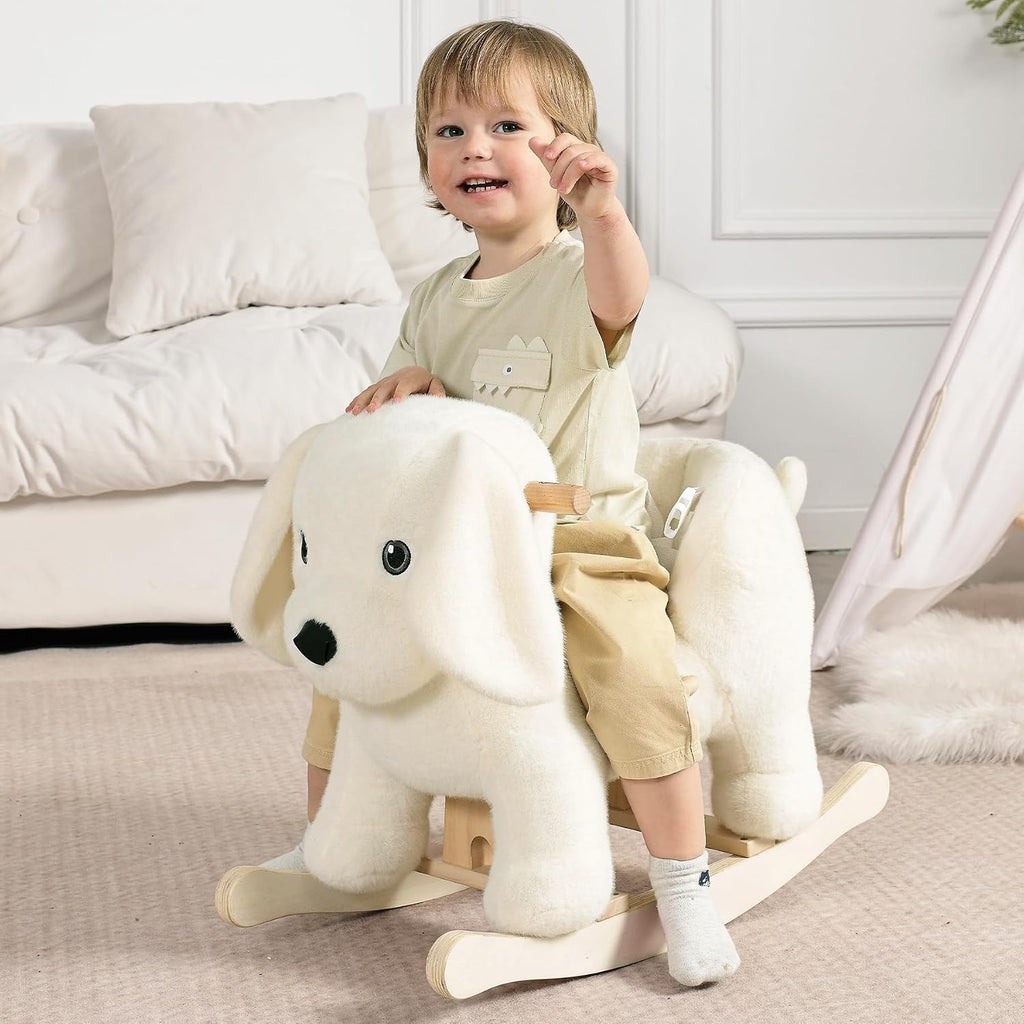 Baby Rocking Horse,Labrador Wooden Rocking Horse for Toddlers 1 Year Old Cute Dog Stuffed Plush Ride-on Toy Rocking Animal for Baby Boys and Girls Nursery/Child Christmas or Birthday Gift