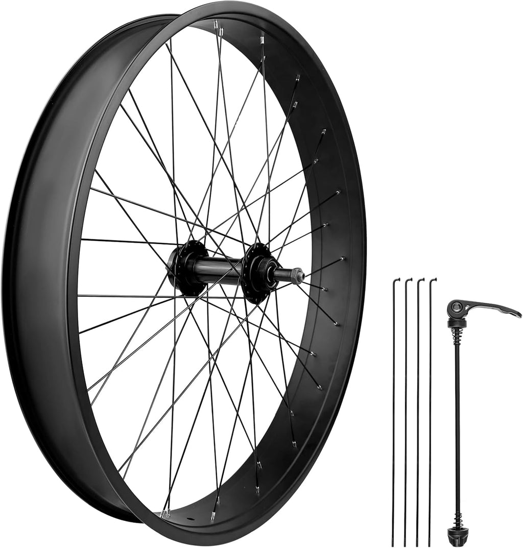 WEEROCK 20/26 x 4.0 Inch Bike Front Rear Wheelset, 4.0' Wide Aluminium Alloy Wheelset with Quick Release, Compatible with Disc Brake, Threaded Freewheel for 20'/26' Snow Bicycle, Fat Tire Bicycles
