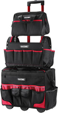 HAUTMEC 3-Piece Rolling Tool Bag Set, 18' Wheeled Tool Bag, 15' Open Top Tool Tote & 12' Wide Mouth Small Bag, Heavy-Duty 1680D Water-Resistant Tool Storage with Off-Road Wheel & Telescoping Handle