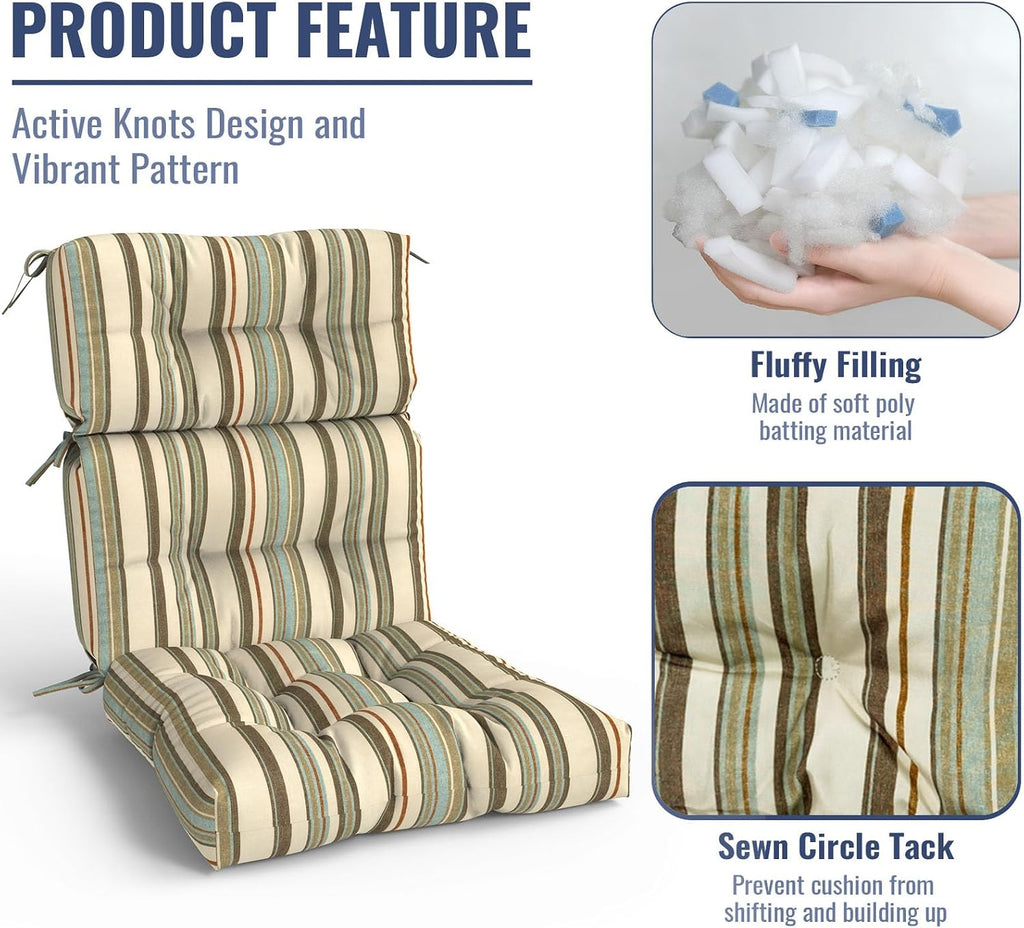 Outdoor High Back Patio Chair Cushions, Tufted Rocking Chair Cushions, Adirondack Cushions for Garden Porch Home Chairs Use, 44' x 22' x 4', 2 Pack,Stripe Onyx
