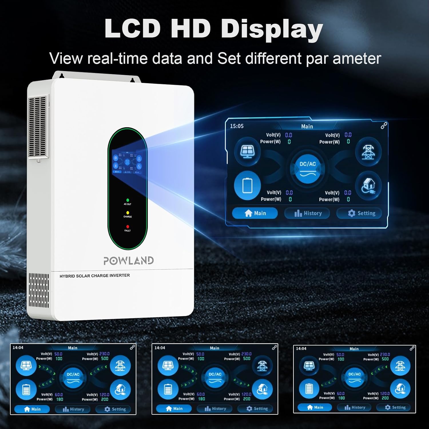 POWLAND 12000W Grid-Tied Hybrid Solar Inverter with WiFi | Battery-Free Design | 48V DC to 120V/240V AC Split Phase | Built-in 200A MPPT | Works with 48V LiFePO4/Lead Acid Batteries, UL1741