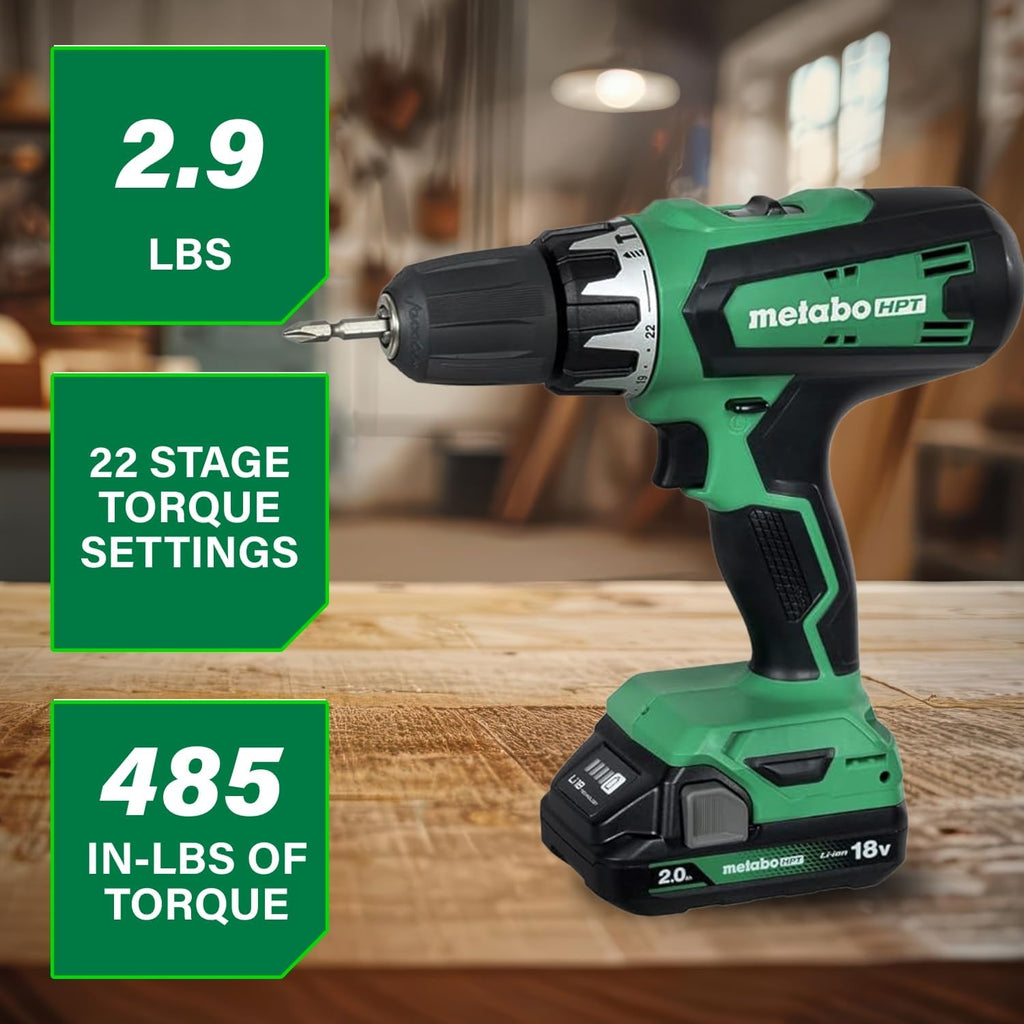 Metabo HPT 18V MultiVolt Cordless Hammer Drill and Impact Driver Combo Kit, Cordless Power Tool Set with 2 Lithium-Ion Batteries and Charger, Lightweight and Ergonomic Design, Carrying Bag, KC18DFX