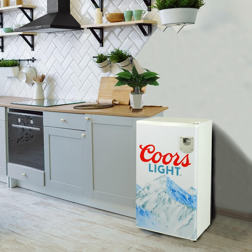 Coors Light Refrigerator - 3.2 Cubic Feet Capacity, White, Mini Fridge For Kitchen, Bedroom, Office, Dorms, Cuarto, Cool Storage For Wine, Beverages, Compact Free Standing, Neveras Pequeñpara