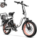 EUYBIKE Folding Electric Bike for Adults, Foldable Ebike with 48V 18AH Hidden Removable Battery, 20' Fat Tire 750W Motor, 60+Miles Aluminium Alloy Mountain Bicycle White with Basket