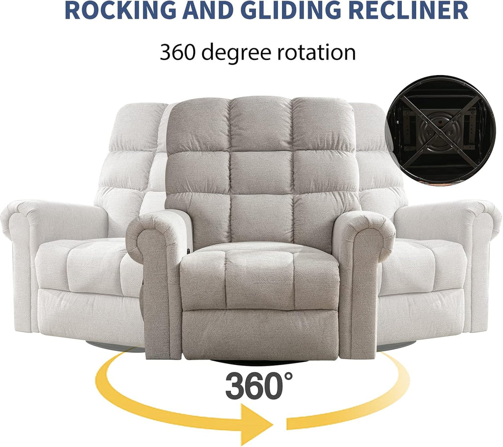 ANJ 360°Swivel Rocker Recliner Chair with Massage and Heat, Manual Overstuffed Oversized Swivel Recliners for Big Man, Large Glider Rocking Reclining Chairs for Nursery, Living Room, Beige