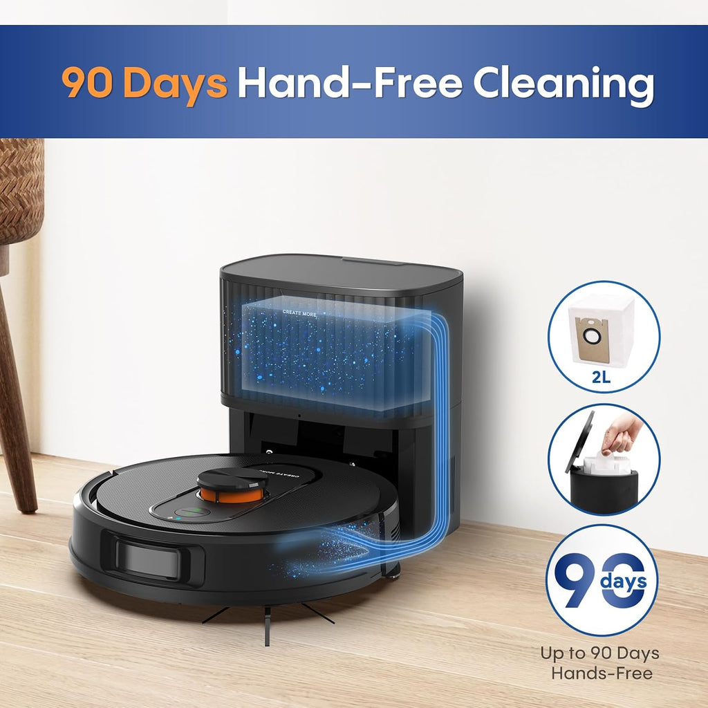 Robot Vacuum and Mop Combo, 6000Pa Strong Suction, LiDAR Navigation, Self-Emptying Dock,90-Day Hands-Free,Smart Mapping,WiFi/App/Alexa,Robotic Vacuum for Pet Hair, Dust, Hard Floors and Carpets
