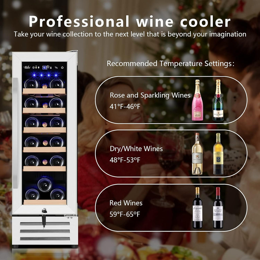Velivi Mini Wine Fridge 18 Bottle Capacity,Built-in or Freestanding Professional Wine Chiller with Quiet and Stable Temperature Control Systems.