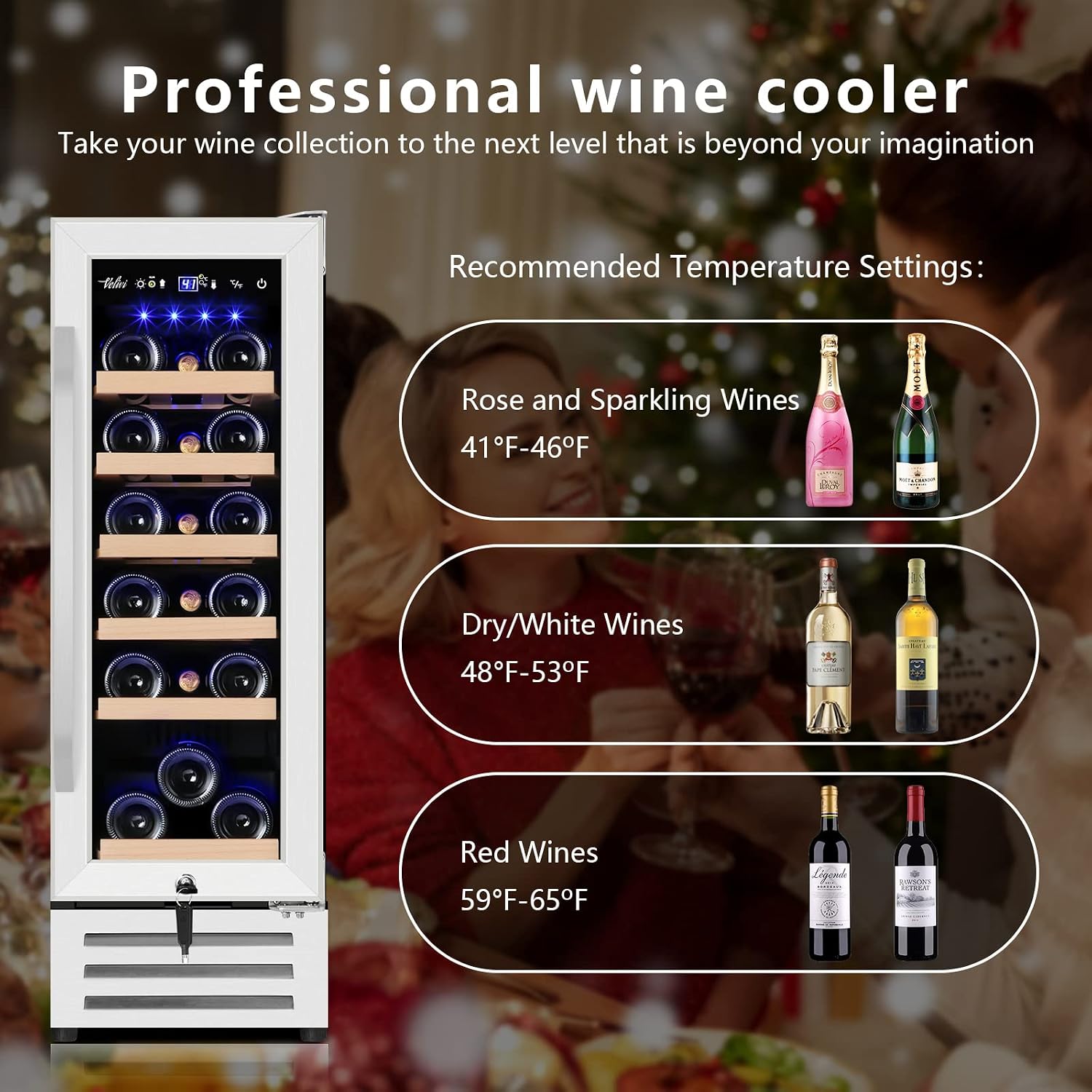 Velivi Mini Wine Fridge 18 Bottle Capacity,Built-in or Freestanding Professional Wine Chiller with Quiet and Stable Temperature Control Systems.