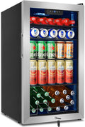 FoMup Beverage Refrigerator 126 Can, Mini Beverage Fridge Small Beverage Cooler Stainless Steel with Glass Door Safety Lock, Drink Fridge for Beer Soda Wine, Perfect for Dorm Office Hotel