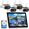 Camcamp Solar Security Cameras Wireless Outdoor, Quick Installation, No Subscription Cameras for Home Security Camera System, 10CH Expandable, 2.4 & 5GHz, 4 Cameras with Monitor