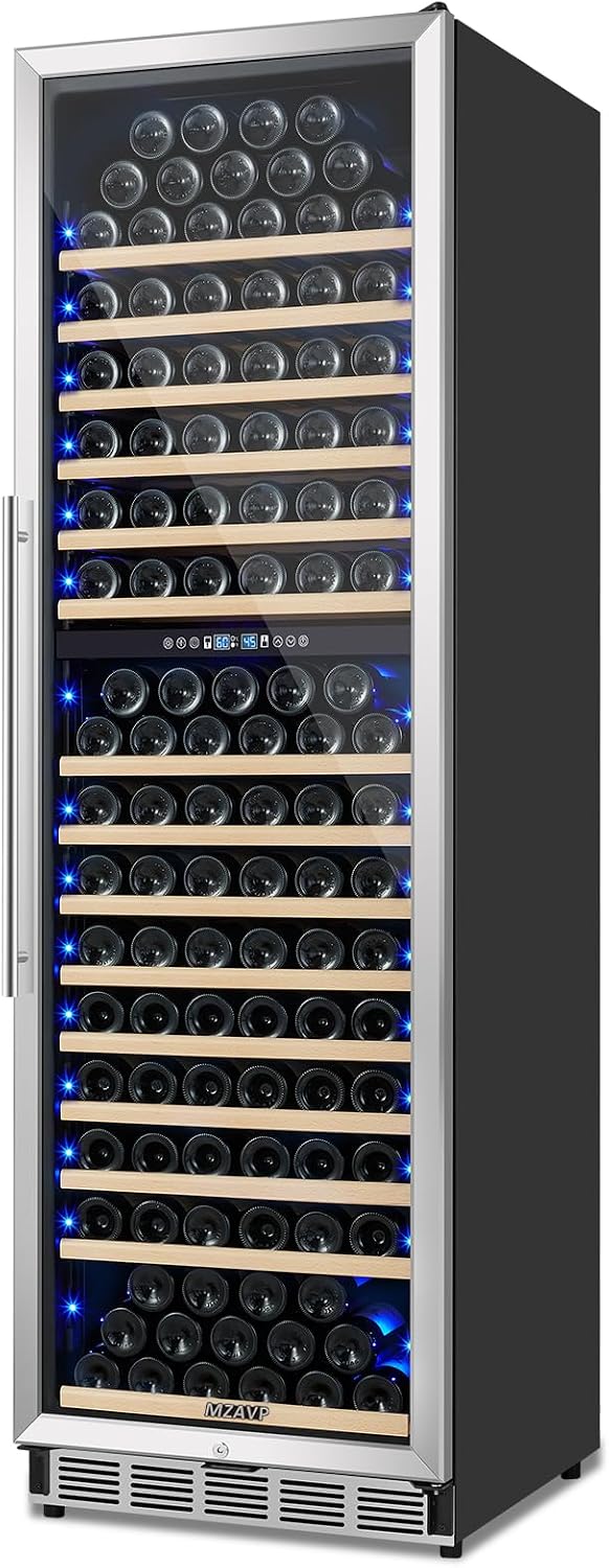 200 Bottle Wine Fridge Dual Zone, 24 Inch Wine Cooler Refrigerator Freestanding or Built-in, Professional Wine Cellar with Advanced Temperature Control and Compressor Cooling, Quiet Operation
