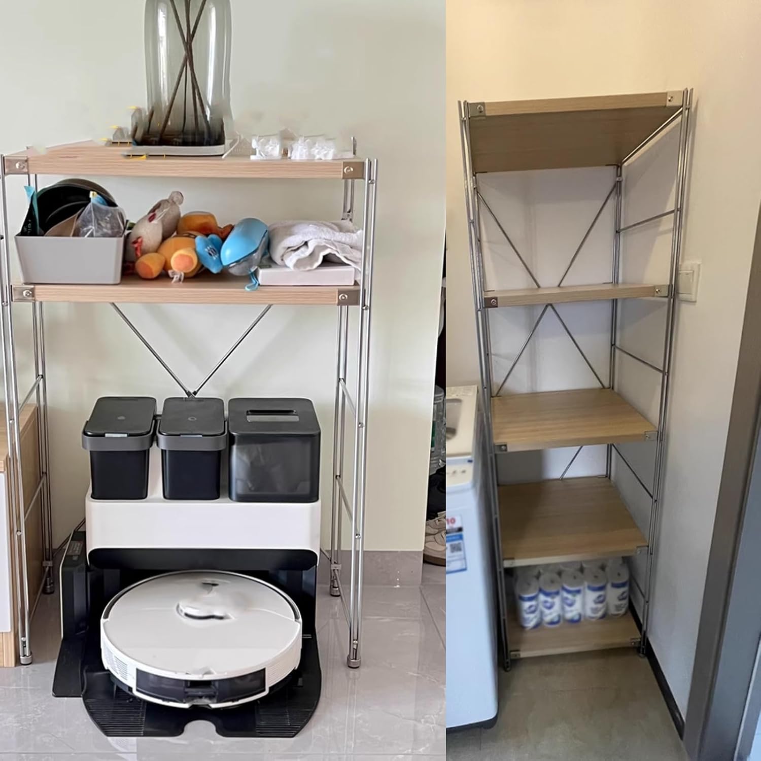 Small Storage Cabinet for Kitchen Robot Vacuum and Mop Self Emptying, Kitchen Storage Tall Over The Robot Vacuum Cleaner Storage Cabinet with Adjustable Shelves(50 * 41 * 130cm)