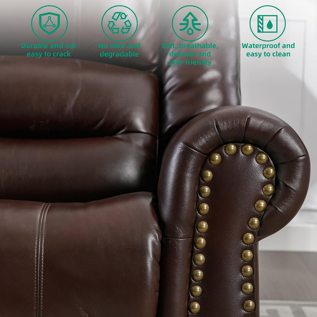 VIVIJASON Manual Rocker Recliner Chair, 360° Swivel Glider Rocking Chair with Heat & Vibration Massage, Faux Leather Reclining Chair with Remote Control, Side Pockets & USB Ports for Living Room