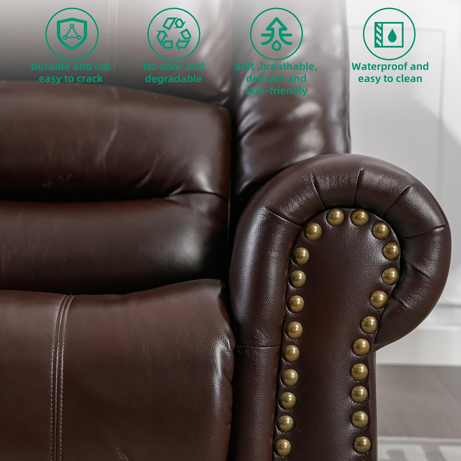 VIVIJASON Manual Rocker Recliner Chair, 360° Swivel Glider Rocking Chair with Heat & Vibration Massage, Faux Leather Reclining Chair with Remote Control, Side Pockets & USB Ports for Living Room