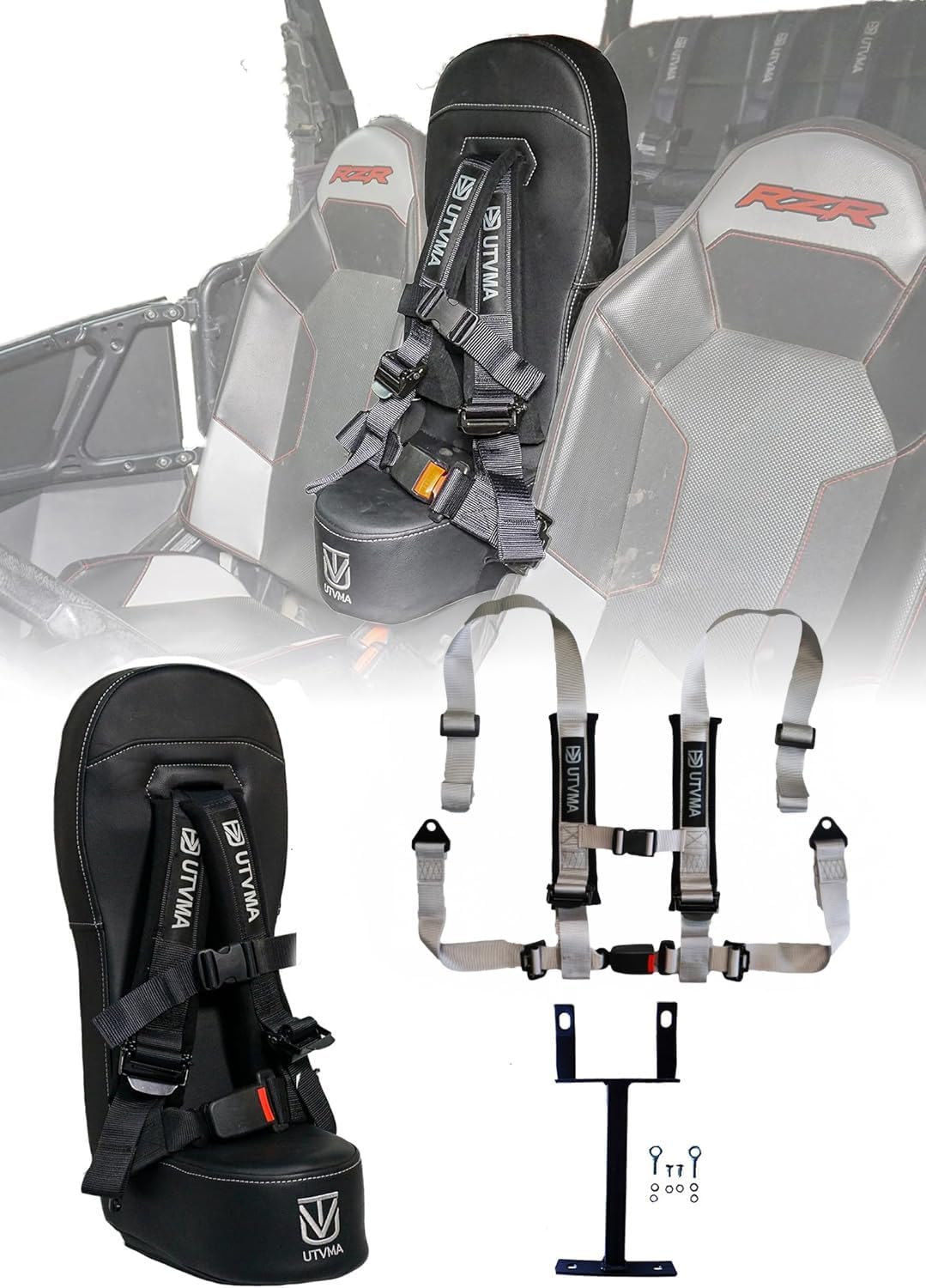 UTVMA RZR 1000 and 900 (2014-2023) Bump Seat with 4-Point Harness | Kids Seat | Jump Seat | All Models (XP, Turbo, Turbo S, High Lifter, Sport, Premium, Ultimate) (Seat with Silver Harness)