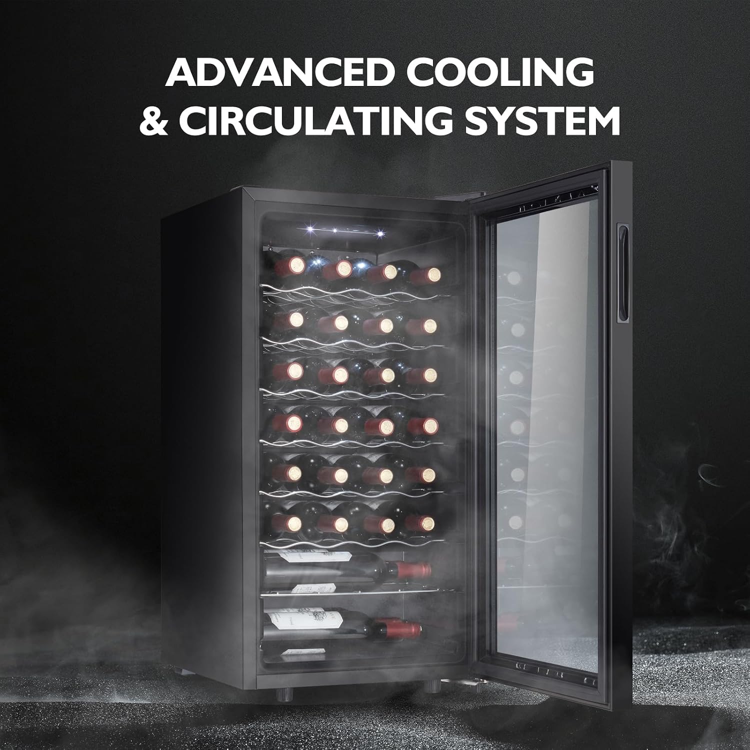 28 Bottle Compressor Wine Cooler Refrigerator, Small Freestanding Wine Fridge for Red, White and Champagne, Mini Fridge with 40-66F Digital Temperature Control Glass Door