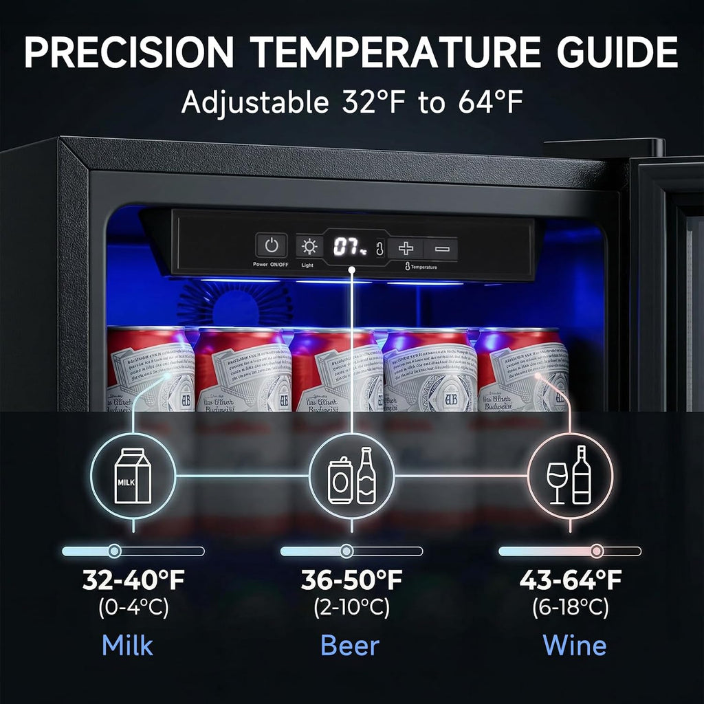 Anypro Mini Fridge 130 Can Beverage Refrigerator Cooler, 3.2 Cu.Ft Drink Fridge for Soda Wine Beer, Beverage Fridge with Glass Door for Home Office Bar, Digital Temperature Control, Adjustable Shelves