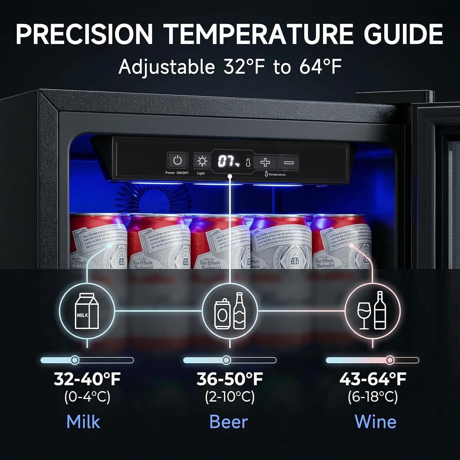 Anypro Mini Fridge 130 Can Beverage Refrigerator Cooler, 3.2 Cu.Ft Drink Fridge for Soda Wine Beer, Beverage Fridge with Glass Door for Home Office Bar, Digital Temperature Control, Adjustable Shelves