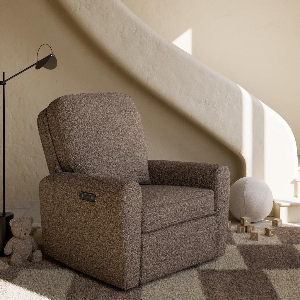 Storkcraft Amalfi Deluxe Power Recliner Swivel Glider – Premium Electronic Nursery Rocking Chair, Oeko-TEX 100 Certified, Includes Dual-USB Charging Port with USB-A & USB-C (Mountain Brown Boucle)