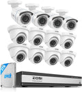 ZOSI H.265+ 1080p 16 Channel Security Camera System, 16CH DVR with AI Human Vehicle Detect, 12 x 2MP Weatherproof Surveillance CCTV Bullet Dome Camera Outdoor, Night Vision, Remote Access, 2TB HDD