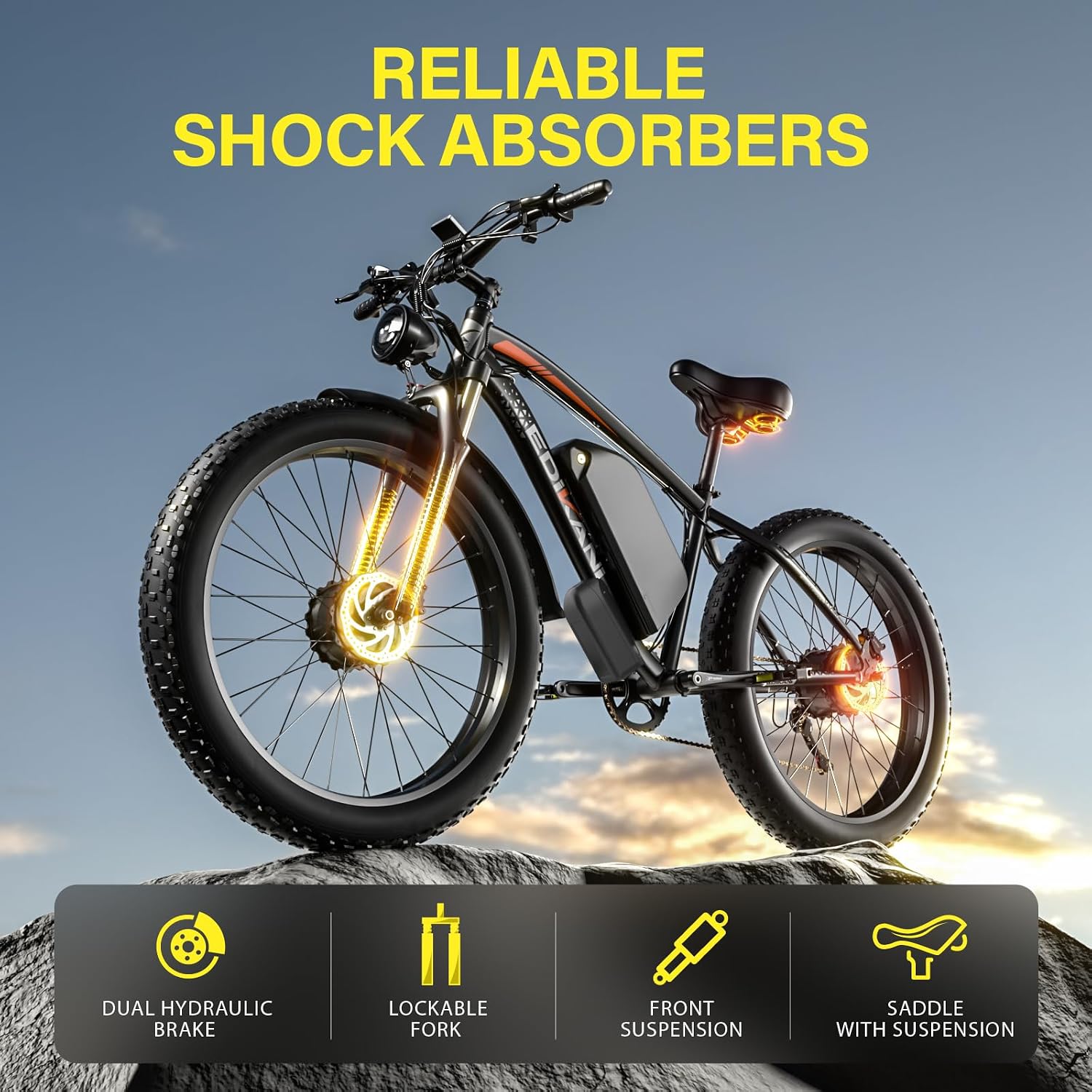 E Bikes for Adults Electric,51 MPH Fast Ebike Peak 6000W 36AH 52V 130 Miles Max, Dual Motor Electric Bike Fat Tire E Bike for Men, 26' Electric Bicycle for Snow Off-Road, Hydraulic Brakes, 7 Speed