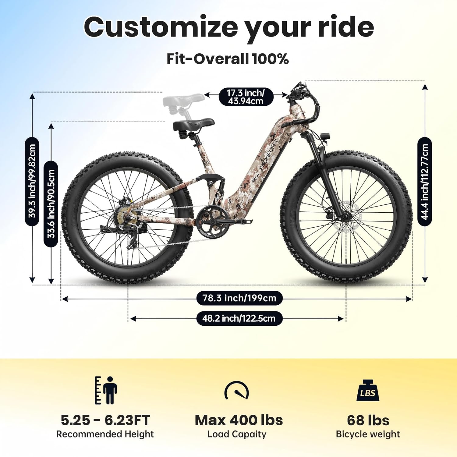 PUCKIPUPPY Electric Bike for Adults 960W, 48V 20AH Battery Adult Ebike, Full Suspension 26' Fat Tire E Bike, 28MPH 80Miles Range Mountain Electric Bicycle, 7 Speed, Hydraulic Disc Brakes