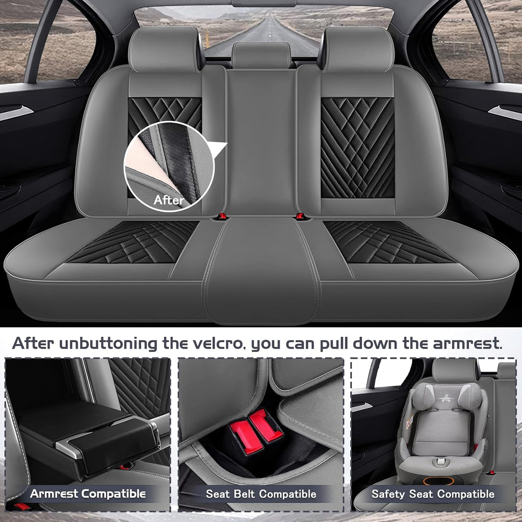 Car Seat Covers for Chevy Traverse 2009-2026, Waterproof Nappa Leather Full Set Seat Cover, Anti-Slip and Comfortable Automotive Seat Protector&Accessories(Gray Black)