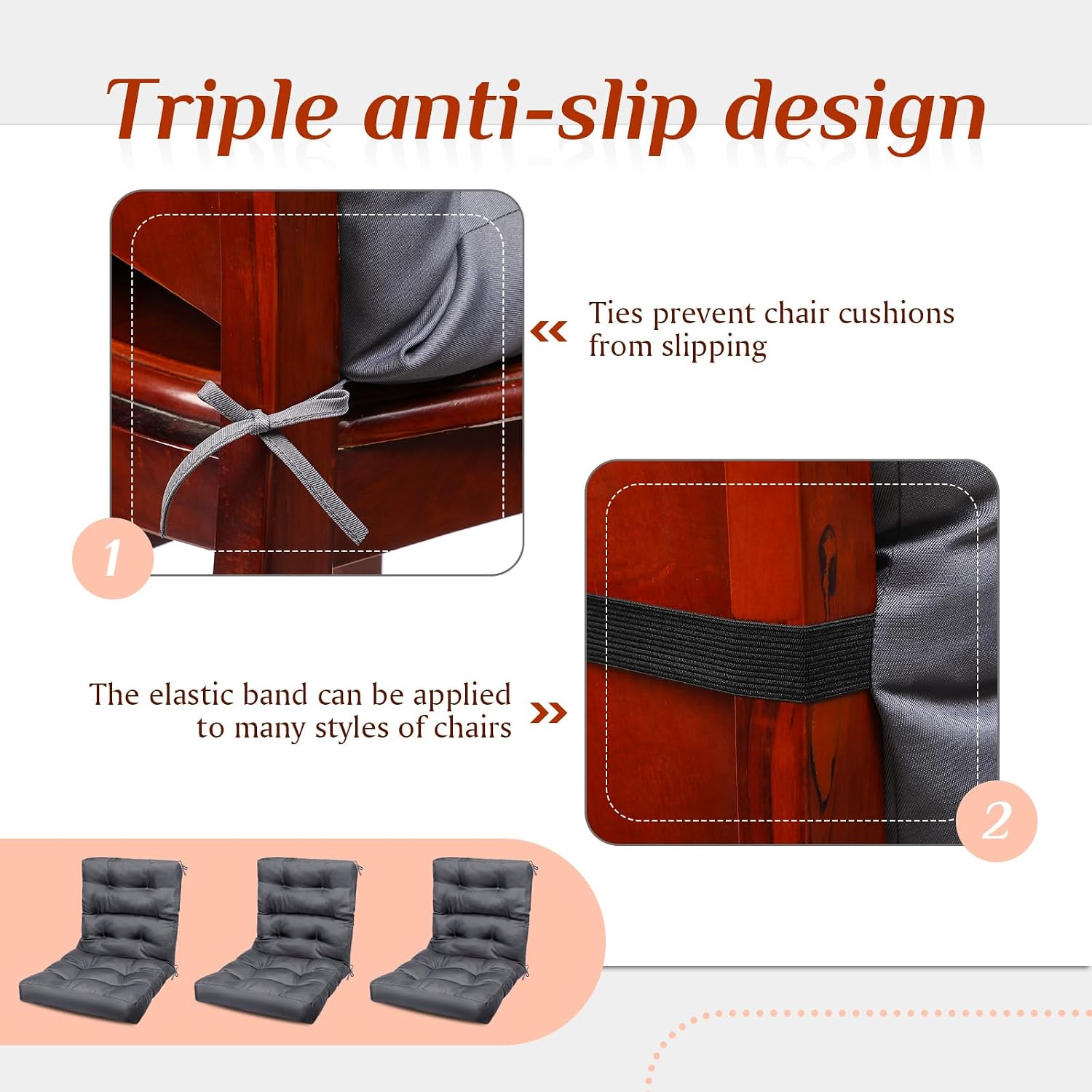 Hoteam 6 Set Patio Chair Cushions Outdoor 20 x 40 Inch High Chair Patio Cushion for Outdoor Furniture Waterproof Seat Rocking Indoor Thickened Pad(Solid Color Style,Gray)