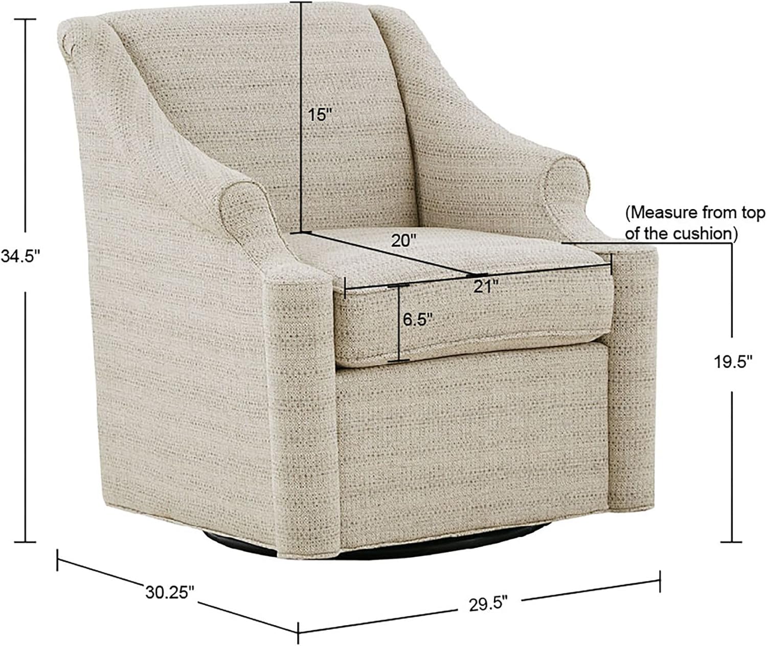Madison Park Swivel Glider Chair for Living Room, High Back Bedroom Lounge Foam Seat Cushion Upholstered, Nursery Furniture, Metal Base, Fully Assembled, 29.5' W x 30.25' D x 34.5' H, Tan