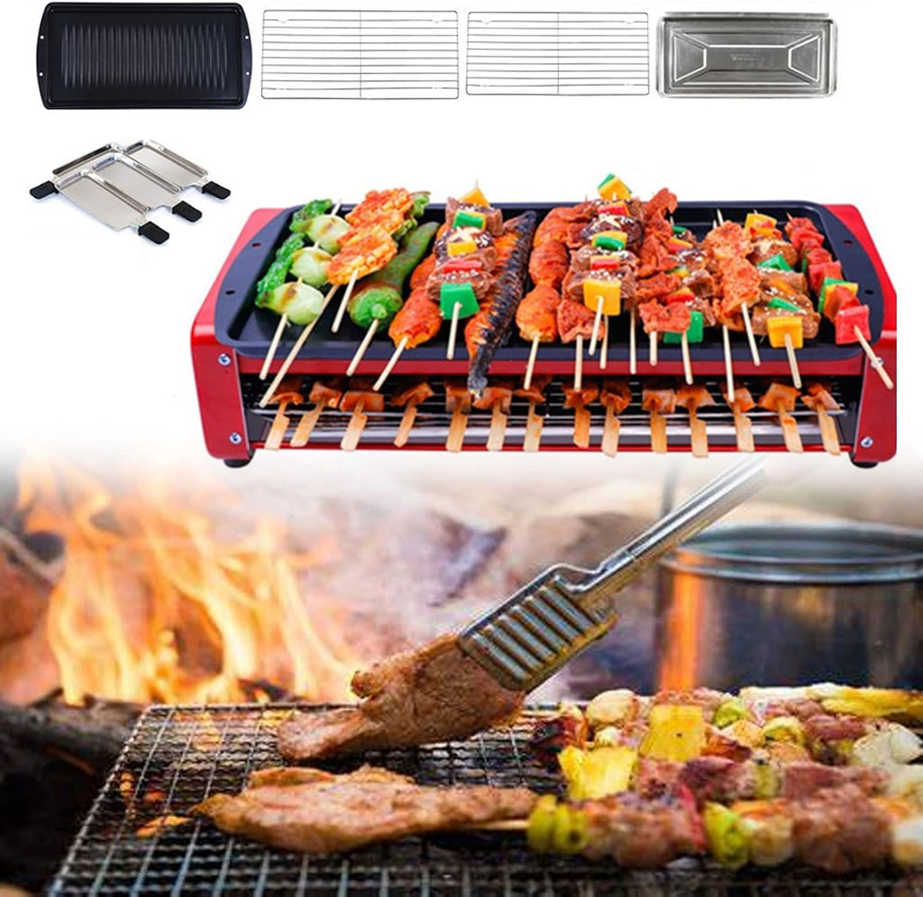 Health BBQ Grill Electric Double Layer with Adjustable Temperature and Drip Tray, Indoor Kitchen Dining Tabletop Griddle BBQ Barbecue Smoke-Free Grill Stove for Kitchen Dinner Festival Cooking,L