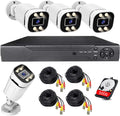 Home Security System 4Ch DVR Kits with 4pcs 1080P Waterproof Bullet Analog AHD TVI CVI Camera 3MP Lens Color Night Vision Outdoor Surveillance Wired CCTV Set (Include 500GB HDD) 24/7 Recording