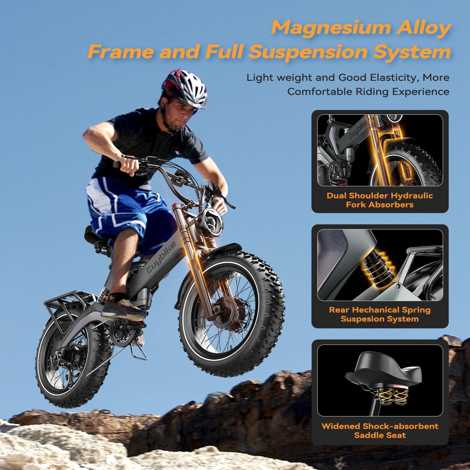 2000W/3000W Peak Motor Electric Bike for Adults, 48V/52V 25AH/30AH Battery Full Suspension Foldable Ebike, 20'x4.0' Fat Tires 35MPH Dirt Bike, 100/120 Miles Hydraulic Brake Magnesium Alloy Motorcycle