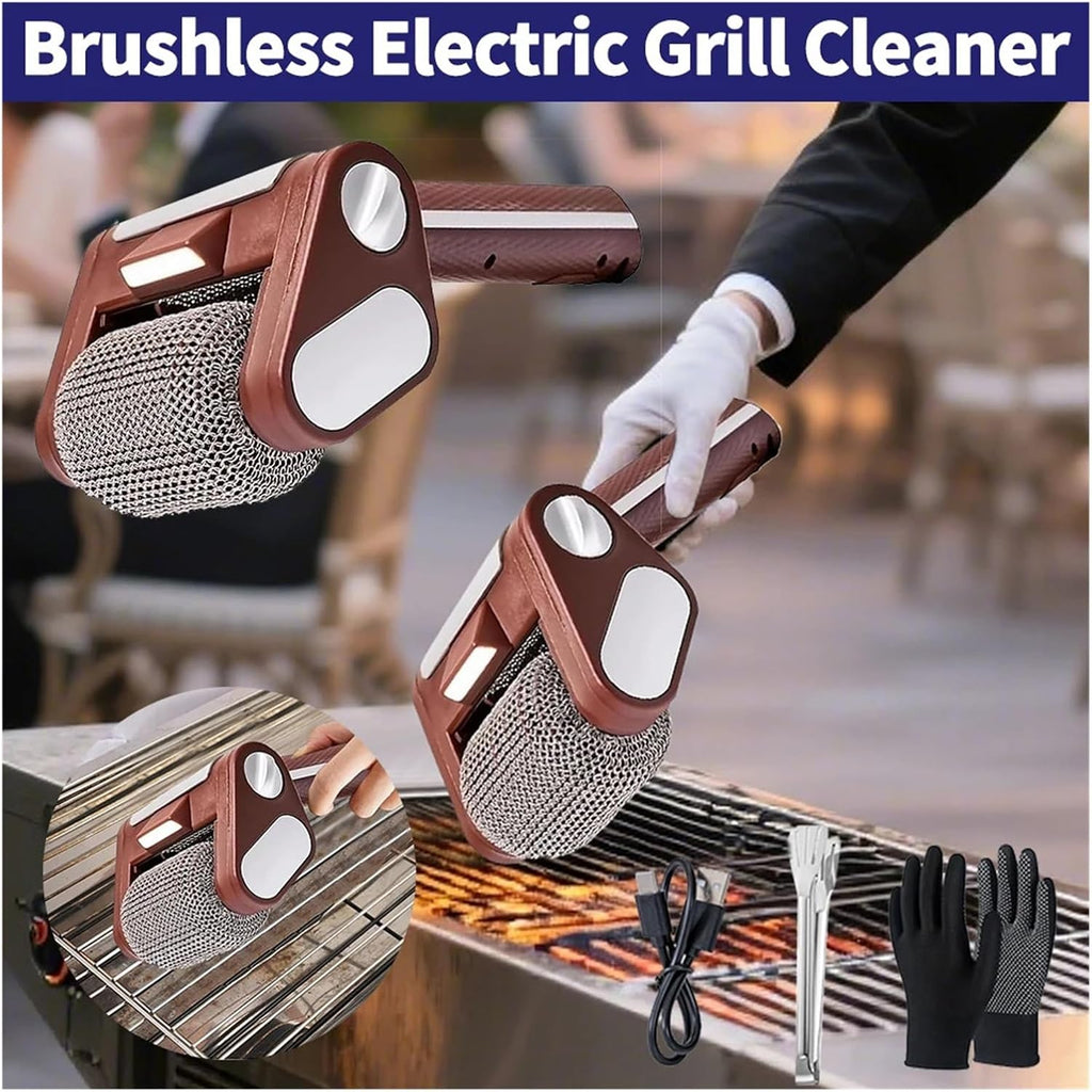 Fit for Electric Stainless Steel Roller Grill Cleaner Brush with Brush Heads and Lights for BBQ Cleaning(Set B)