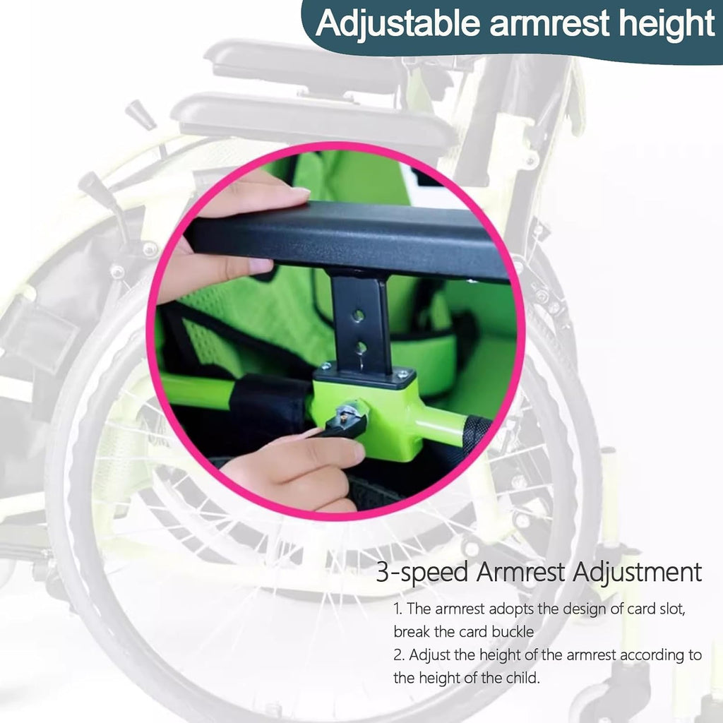 Pediatric Wheelchair for Kids & Children, Lightweight Aluminum Wheelchairs w/Safety Belt, Comfort and Mobility for Disabled Teens, Manual Folding Wheelchair w/Swing-Away Footrest, 14' W Seat