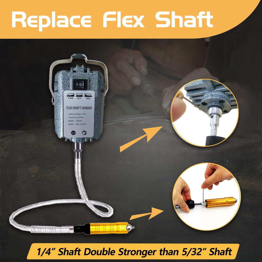 1000W 30000RPM Flex Shaft Rotary Tool, Thicken 1/4' Flexible Shaft with Stepless Speed Foot Pedal, Hanging Grinder Carver Electric Multi-function Metalworking Tools Repair Kit