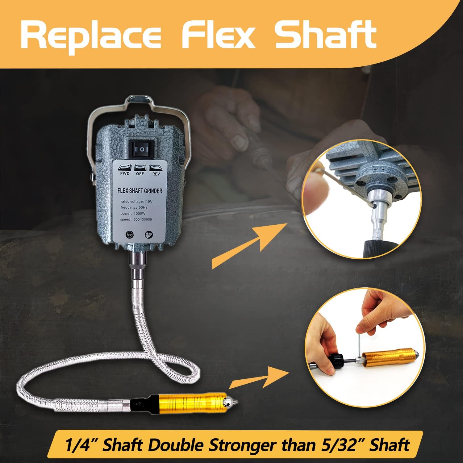 1000W 30000RPM Flex Shaft Rotary Tool, Thicken 1/4' Flexible Shaft with Stepless Speed Foot Pedal, Hanging Grinder Carver Electric Multi-function Metalworking Tools Repair Kit