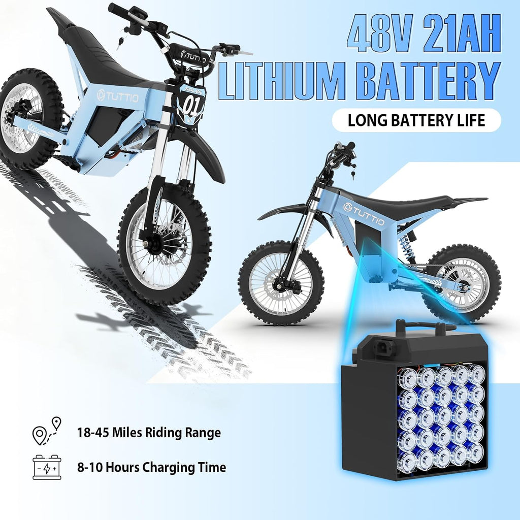Tuttio Soleil01-GB Electric-Dirt-Bike - 2026 Upgrade 3000W Peak 37MPH E-Bike, 14'/12' Fat Tire E-Motorcycle with 48V 21AH Battery 200NM Mountain Off-Road Dirtbike for Adults Teens