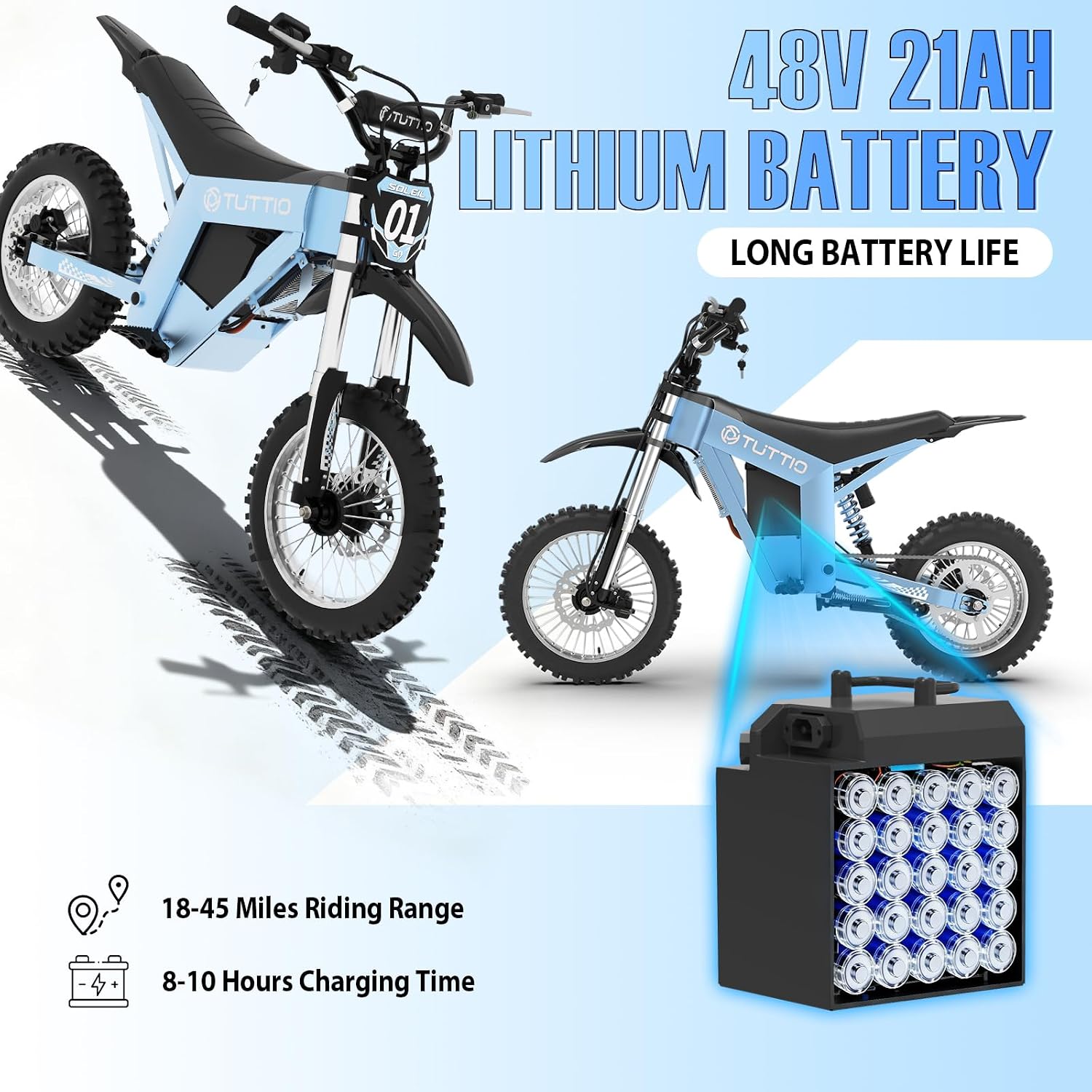 Tuttio Soleil01-GB Electric-Dirt-Bike - 2026 Upgrade 3000W Peak 37MPH E-Bike, 14'/12' Fat Tire E-Motorcycle with 48V 21AH Battery 200NM Mountain Off-Road Dirtbike for Adults Teens