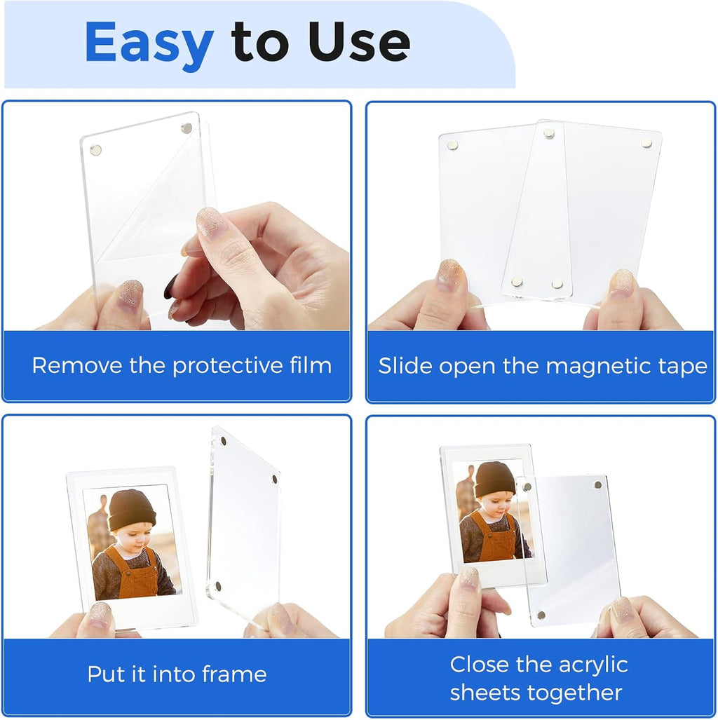 TWING 432 Pack (1 Box) Acrylic Fridge Magnet Frames, Double Sided Photo Refrigerator Magnetic Photo Frame for Fujifilm Instax Mini, Clear Picture Display Frame, Polaroid Photos Holder 2.4 x 3.5 in