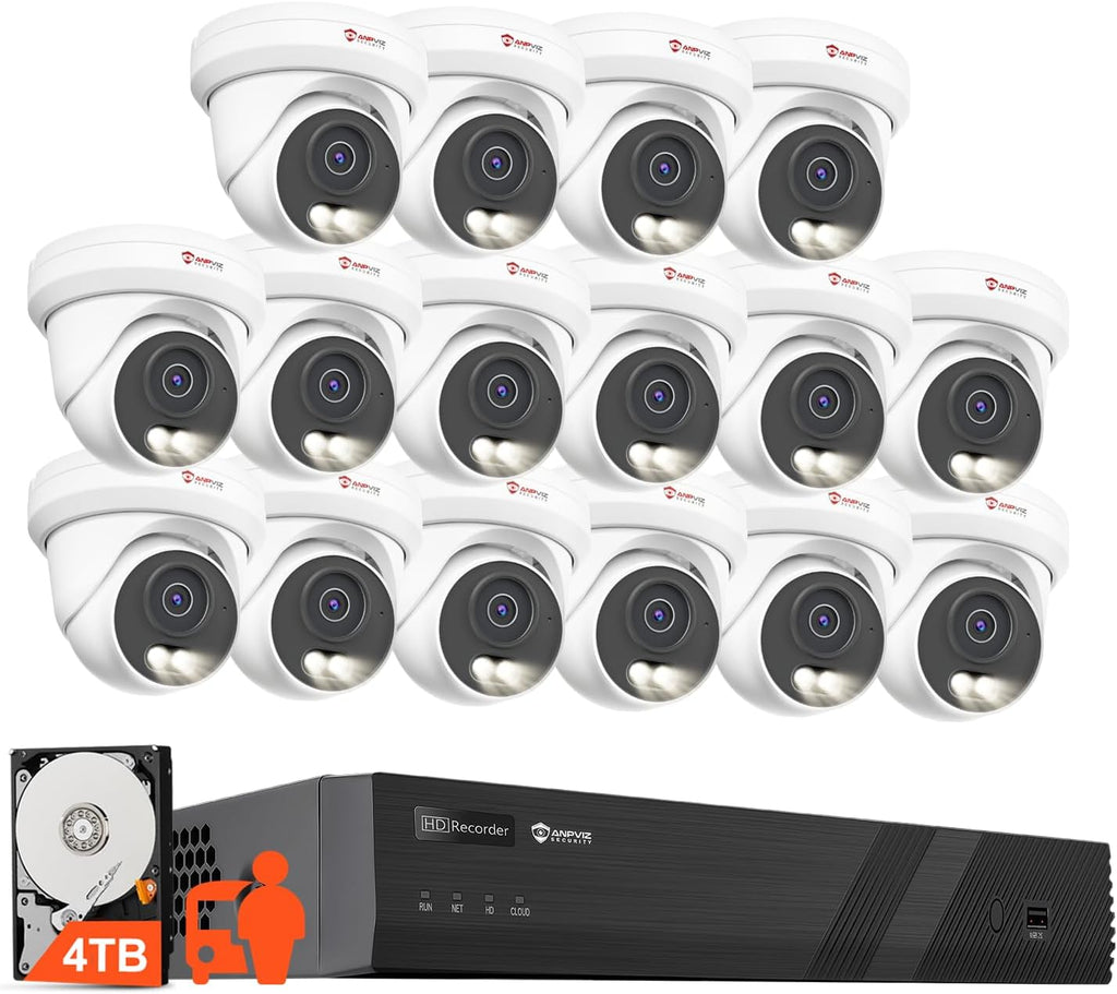 Anpviz 4K 16CH PoE Security Camera System, 16pcs Wired 8MP PoE IP Cameras Outdoor with Person Vehicle Detection, Smart Color Night Vision, 8MP/4K 16 Channel NVR with 4TB HDD for Businesses (U Series)