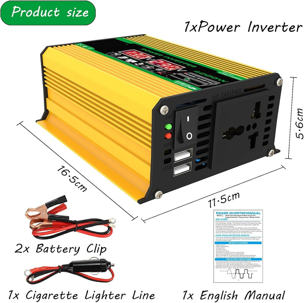Complete 4000W Solar Inverter Kit with 50A Controller & 100W Panel - Efficient Home & Outdoor Power System, Portable Solar Generator (Yellow, 12V-110V)